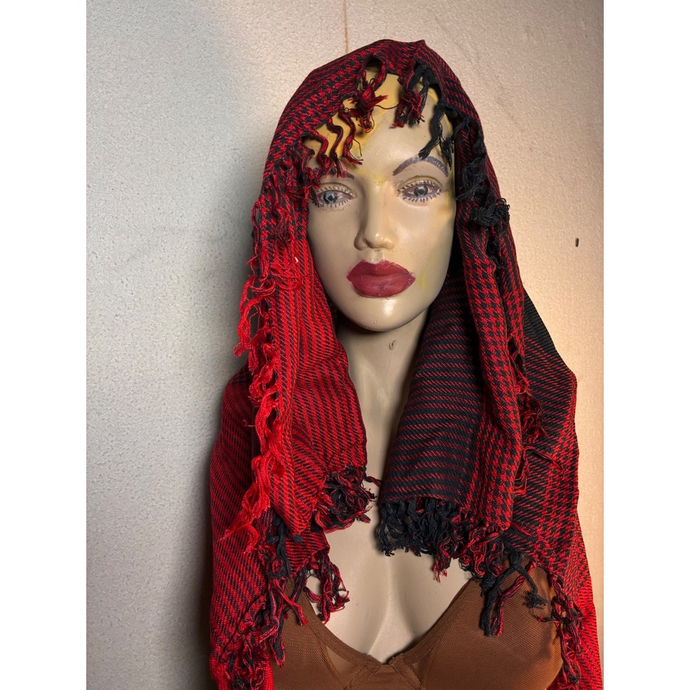 Unbranded Woven Scarf Unisex OS Red Black Excellent Houndstooth Fringe Wrap